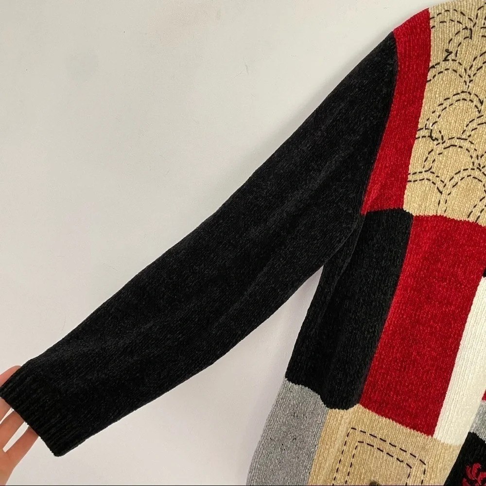 Vintage 90s Chenille Granny Mockneck Pullover Sweater Tunic Women Size Medium - Picture 5 of 12
